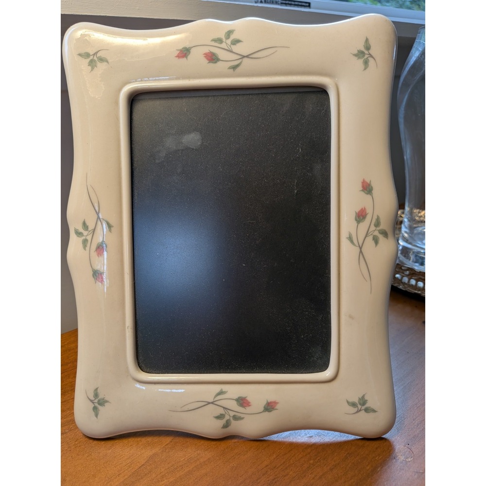 Vintage Lenox Rosebud Ivory Ceramic Picture Frame 5x7 Photo Cottage Country